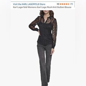 Karl Lagerfeld women’s logo mesh knit button blouse size XS NWT!